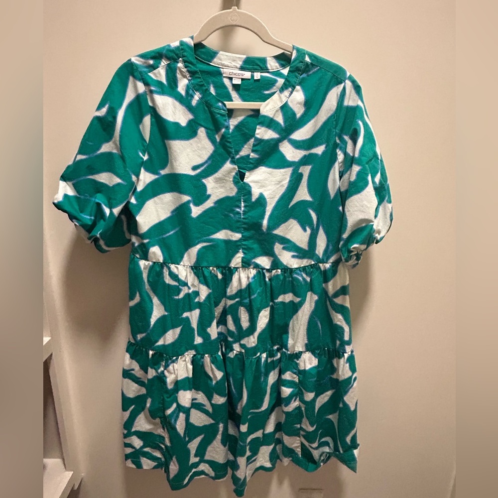 Chicos Green and White Shorter Dress